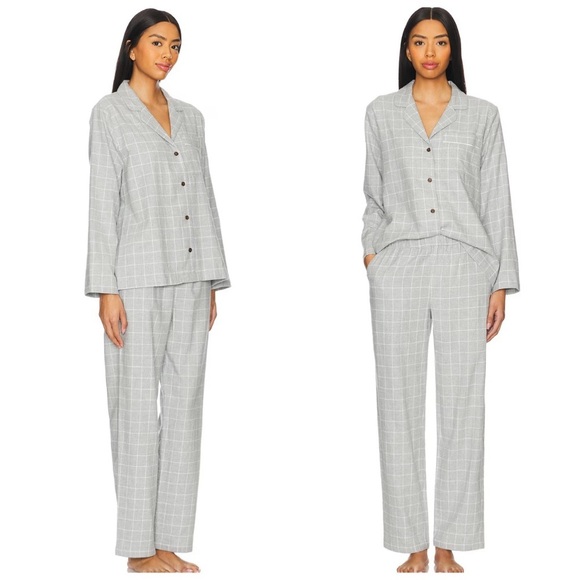 EBERJEY Flannel Long PJ Set Wintercheck Heather Grey/Ivory - Picture 11 of 11